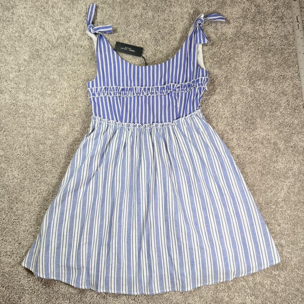 NWT Romeo & Juliet Couture Stripe Scoop Neck Tiered Dress Sz S Blue & White $165